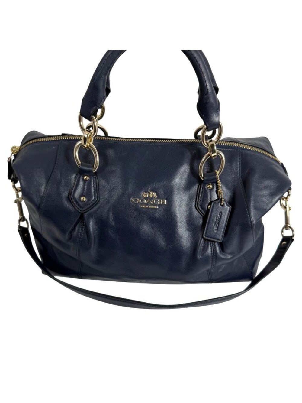 Coach Colette F33806 Satchel Navy Blue Pleated Leather Shoulder Tote Bag + Tag
